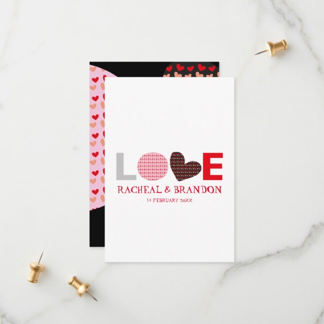 red pink black heart love letter SAVE the dates Date (Front/Back In Situ)