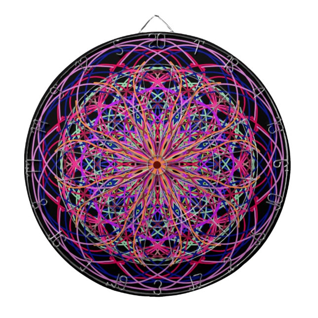 Red Pink Black Kaleidoscope Mandala Art Dartboard (Front)