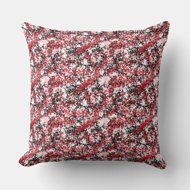 Red, Pink, Black, & White Splatter Design Pillow (Front)