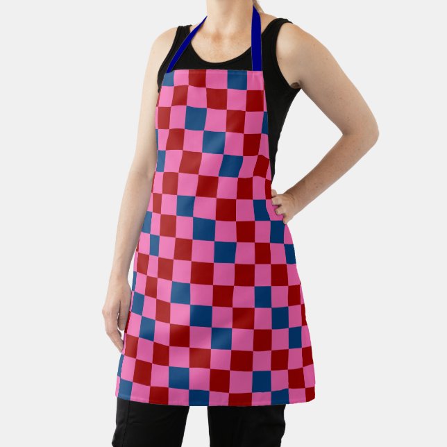 Red Pink Blue Checkered Pattern Design  Apron (Insitu)