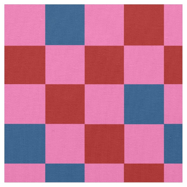 Red Pink Blue Checkered Pattern Design  Fabric (Close Up)