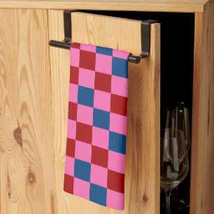 Red Pink Blue Checkered Pattern Design Kitchen Towel