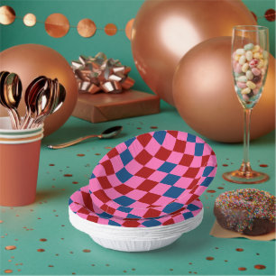Red Pink Blue Checkered Pattern Design  Paper Bowls