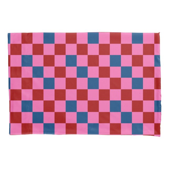 Red Pink Blue Checkered Pattern Design  Pillow Case (Front)