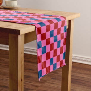 Red Pink Blue Checkered Pattern Design  Short Table Runner