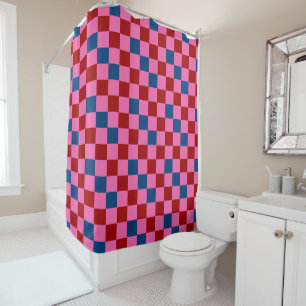 Red Pink Blue Checkered Pattern Design Shower Curtain