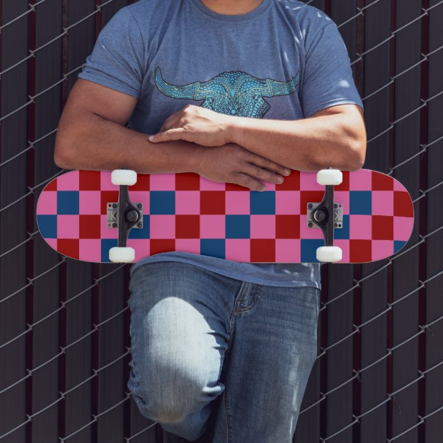 Red Pink Blue Checkered Pattern Design  Skateboard (Outdoor 3)