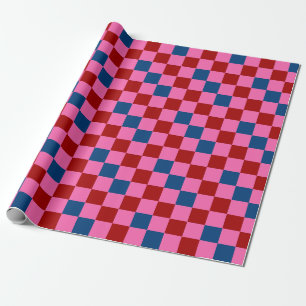 Red Pink Blue Checkered Pattern Design Wrapping Paper