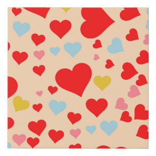 Red Pink Blue Colorful Cute Heart Y2K Pattern Faux Canvas Print