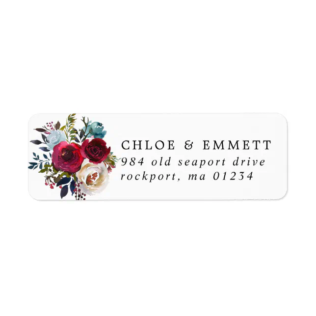 Red Pink Blue Floral Wedding Return Address Label | Zazzle