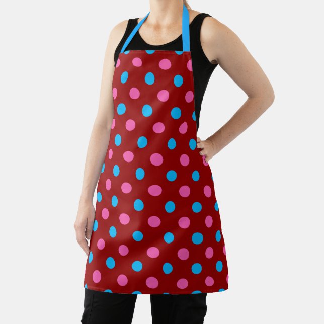 Red Pink Blue Polka Dot Pattern Apron (Insitu)