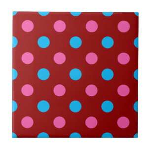 Red Pink Blue Polka Dot Pattern Ceramic Tile