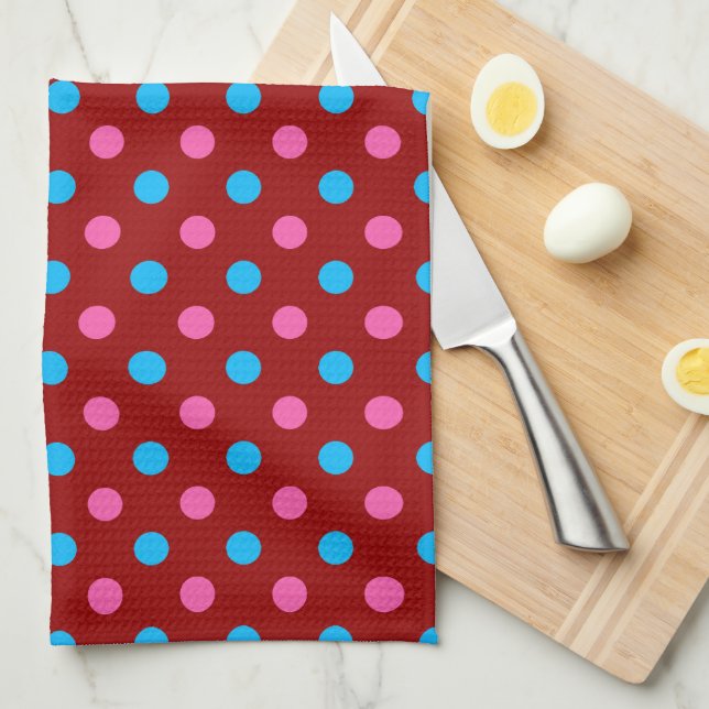 Red Pink Blue Polka Dot Pattern Kitchen Towel (Quarter Fold)