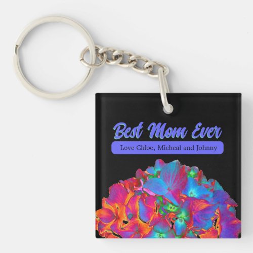 Red pink blue purple floral colorful floral keychain