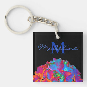 Red pink blue purple floral colorful floral keychain
