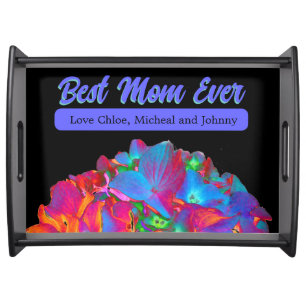 Red pink blue purple floral colorful floral serving tray