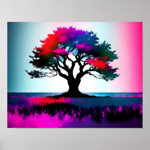 Red Pink Blue Tree of Life with Electric Feel Poster