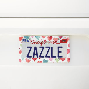 Red Pink Blue Watercolor Heart Pattern License Plate Frame