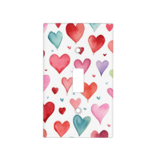 Red Pink Blue Watercolor Modern Heart Pattern Light Switch Cover