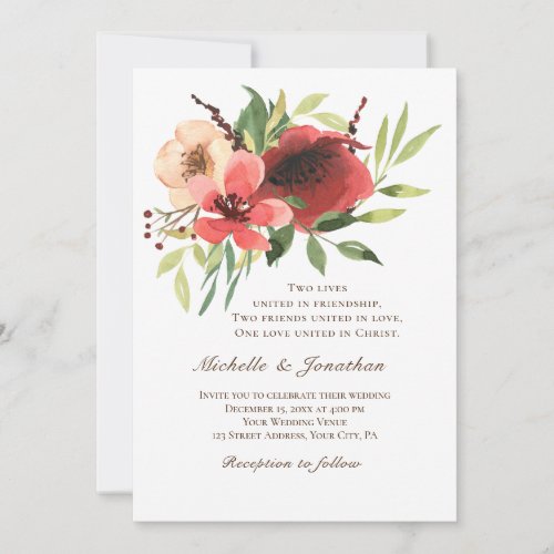 Red Pink Blush Floral Garden Christian Wedding Invitation