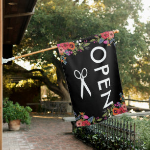 Red Pink Boho Flowers Open Hair Salon House Flag