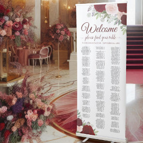 Red & Pink Boho Roses Alphabetical Seating Chart Retractable Banner