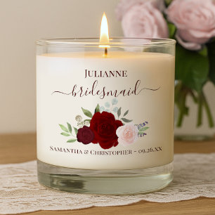 Red & Pink Boho Roses Elegant Bridesmaid Gift Scented Candle