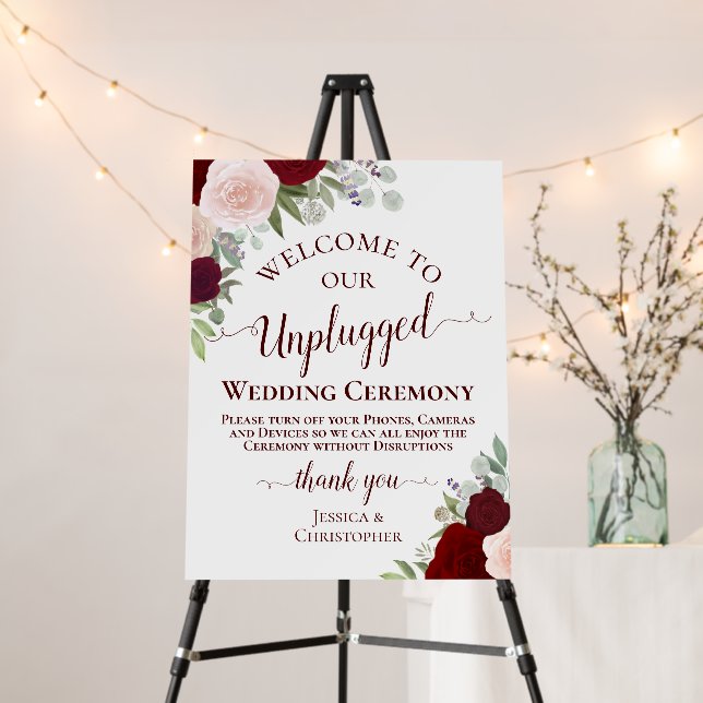 Red & Pink Boho Roses Unplugged Wedding Ceremony Foam Board (In Situ (Stand))