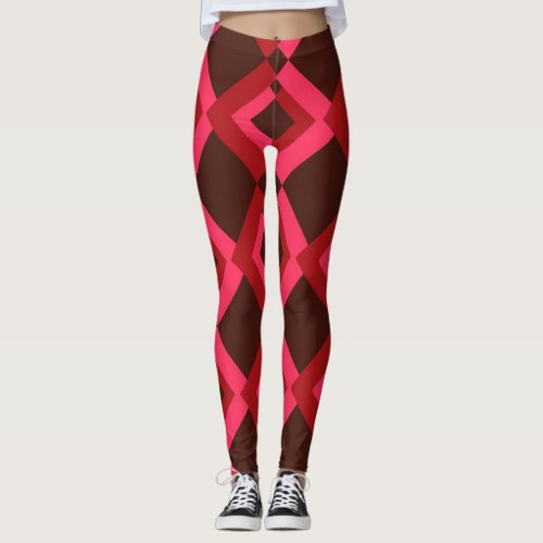 Red pink bold lively cool trendy geometric leggings