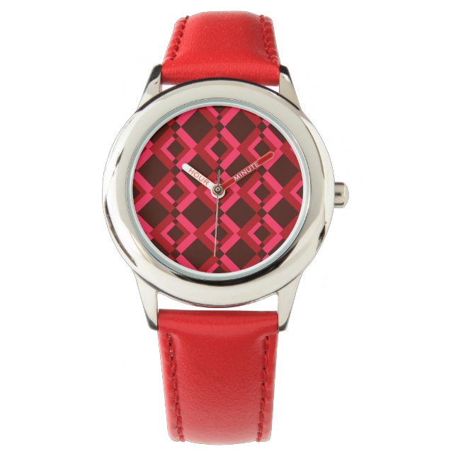 Red, pink, bold, lively, cool, trendy geometric watch (Front)