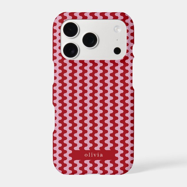 Red Pink Bold Wavy Pattern With Name iPhone Case (Back)