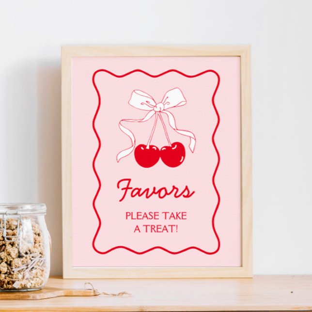 Red Pink Bow Cherry Baby Shower Favor Poster (Creator Uploaded)