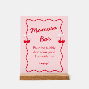 Red Pink Bow Cherry Baby Shower Momosa Bar Acrylic Sign