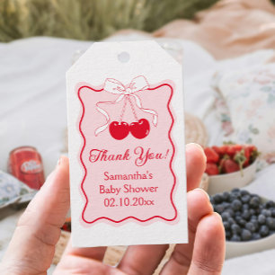 Red Pink Bow Cherry On Top Baby Shower Favor Gift Tags