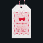 Red Pink Bow Cherry On Top Bridal Shower Favor Gift Tags<br><div class="desc">Celebrate the bride-to-be with these Personalized Red Pink Bow Cherry On Top Bridal Shower Favor Gift Tags. Perfect for a 'she’s the cherry on top' themed bridal shower, they add charm to a 'cherry on top bridal shower, ' 'valentine bridal shower, ' or 'kiss the miss goodbye bridal shower.' These...</div>
