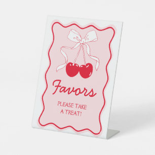 Red Pink Bow Cherry On Top Favor Pedestal Sign