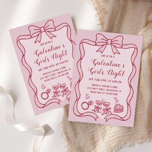 Red Pink Bow Galentine's Girls Night Party Invitation