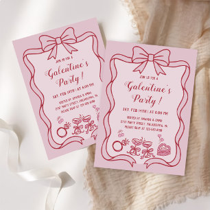 Red Pink Bow Galentine's  Party Invitation