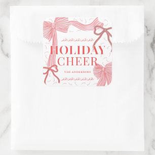 Red & Pink Bows Holiday Cheer Photo Christmas Square Sticker