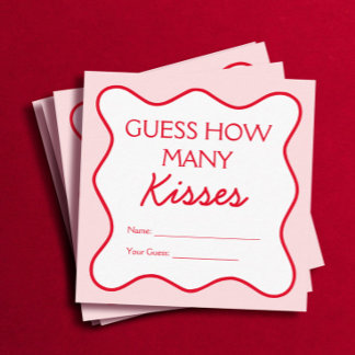 Red Pink Bridal Shower Game Guess How Many Kisses  Enclosure Card