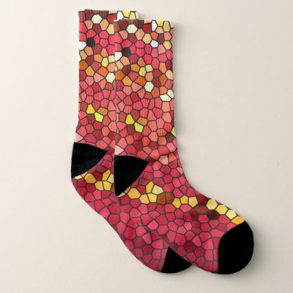 Red Pink Brown Yellow Mosaic Tile Pattern Socks