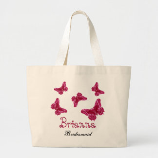 Red Pink Butterfly Personalized Name Bridesmaid Large Tote Bag