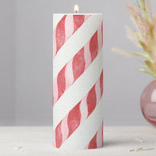 Red Pink Candy Cane Stripes Pillar Candle