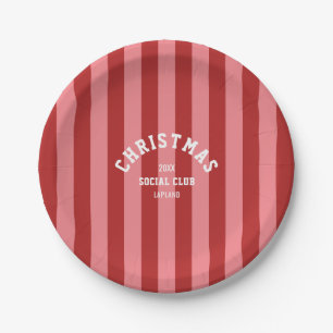  Red Pink Candy Stripe Christmas Social Club Paper Plates