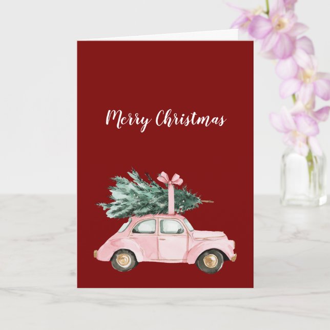 Red Pink Car Christmas Tree Card (Orchid)