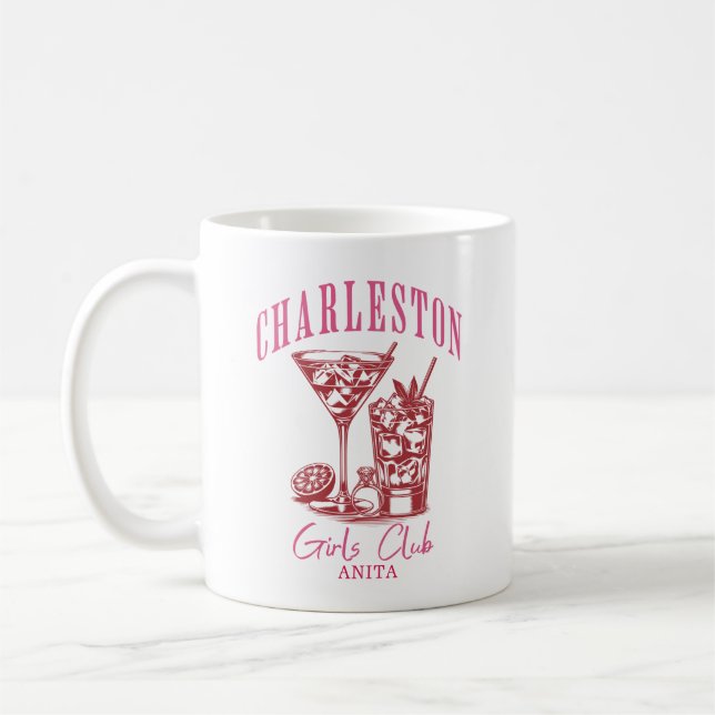 red pink charleston bachelorette coffee mug (Left)