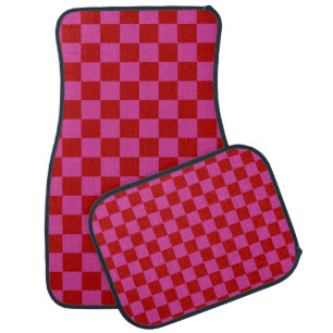 Red + Pink Check Checkered Checkerboard Pattern Car Floor Mat