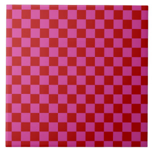 Red + Pink Check Checkered Checkerboard Pattern Ceramic Tile