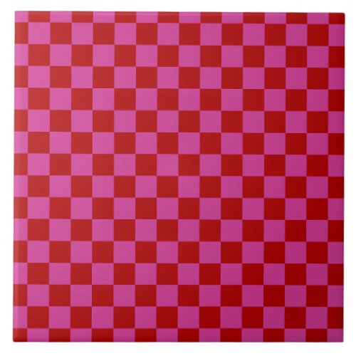 Red  Pink Check Checkered Checkerboard Pattern Ceramic Tile