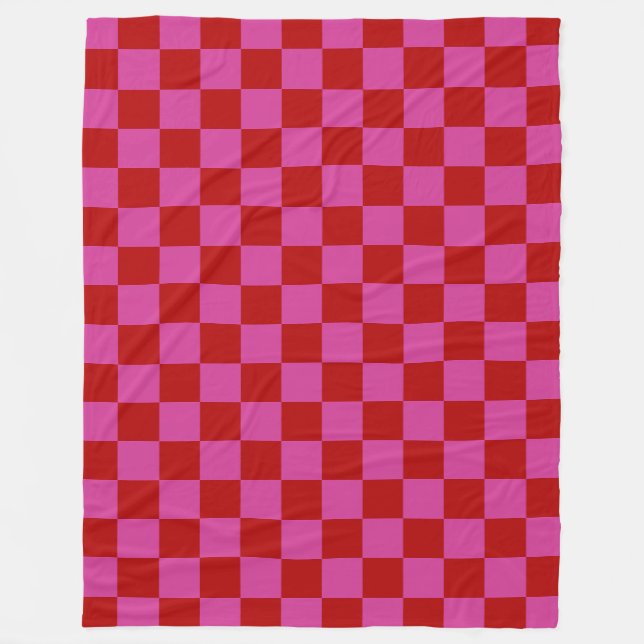 Red + Pink Check Checkered Checkerboard Pattern Fleece Blanket (Front)
